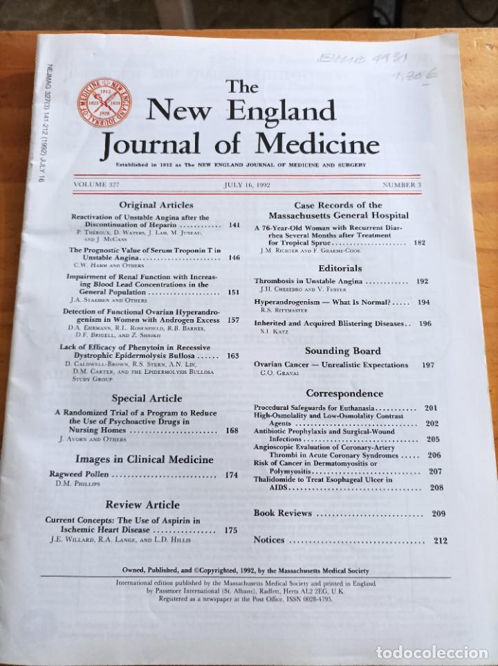 Libri di seconda mano: THE NEW ENGLAND JOURNAL OF MEDICINE,V.327, JULY 16,1992,N.3.VER &Iacute;NDICE.