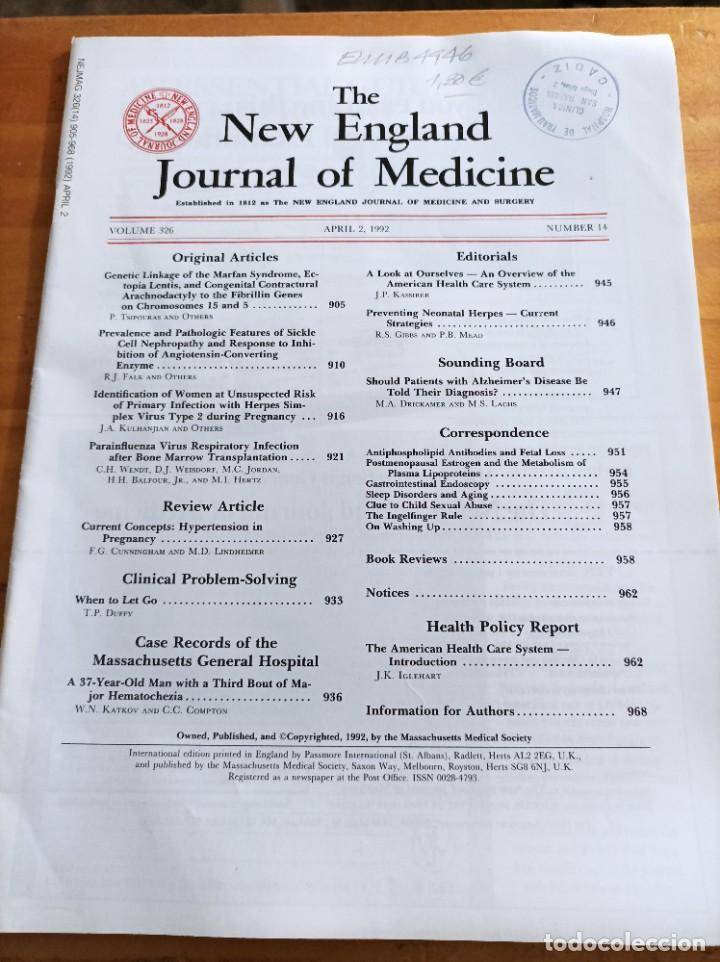 Libri di seconda mano: THE NEW ENGLAND JOURNAL OF MEDICINE,V.326, ABRIL 2,1992,N.14.VER &Iacute;NDICE.