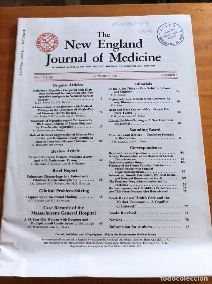 Second hand books: THE NEW ENGLAND JOURNAL OF MEDICINE,V.326, JANUARY 2,1992,N.1.VER &Iacute;NDICE.