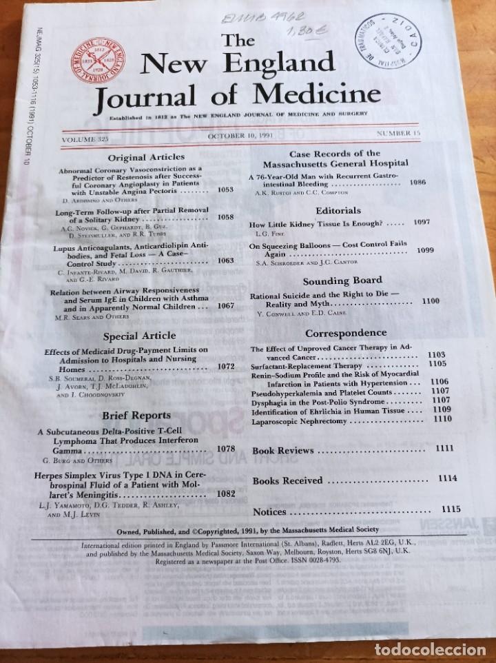 Second hand books: THE NEW ENGLAND JOURNAL OF MEDICINE,V.325, OCTOBER 10,1991,N.15.VER &Iacute;NDICE.