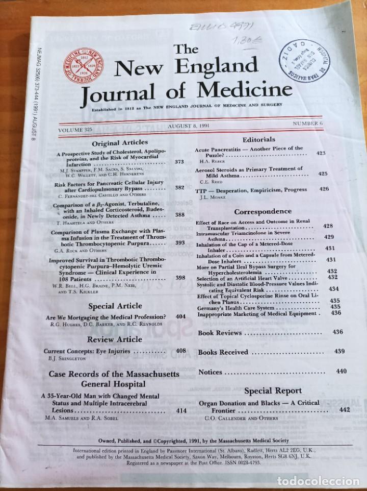 Second hand books: THE NEW ENGLAND JOURNAL OF MEDICINE,V.325, AUGUST 8,1991,N.6.VER &Iacute;NDICE.
