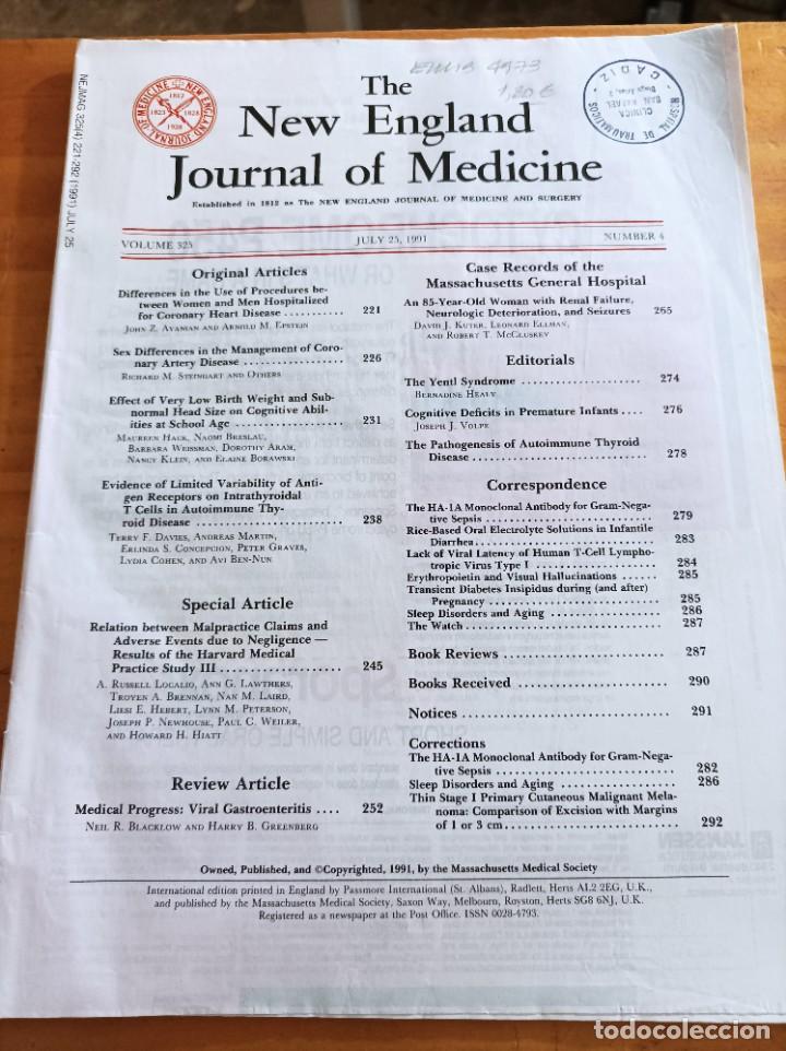 Second hand books: THE NEW ENGLAND JOURNAL OF MEDICINE,V.325,JULY 25,1991,N.4.VER &Iacute;NDICE.