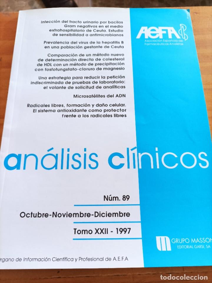 Second hand books: REVISTA ANALISIS CLINICOS,OCT-NOV-DIC. 1997,NUM.89,TOMO XXII,VER &Iacute;NDICE.