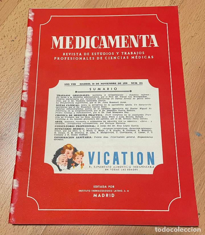 Second hand books: MEDICAMENTA, Revista de estudios y trabajos profesionales de ciencias medicas, Numero 191