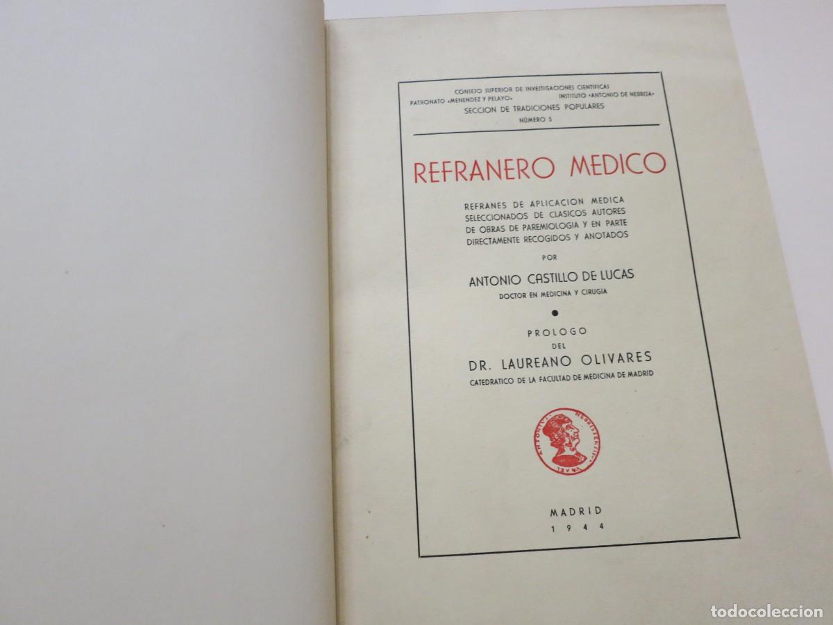 Libros de segunda mano: Refranero m&eacute;dico - CASTILLO DE LUCAS, Antonio - Foto 2