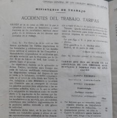 Libros de segunda mano: TARIFAS ACCIDENTES DE TRABAJO - CONSEJO GENERAL DE LOS COLEGIOS MÉDICOS DE ESPAÑA - 1948