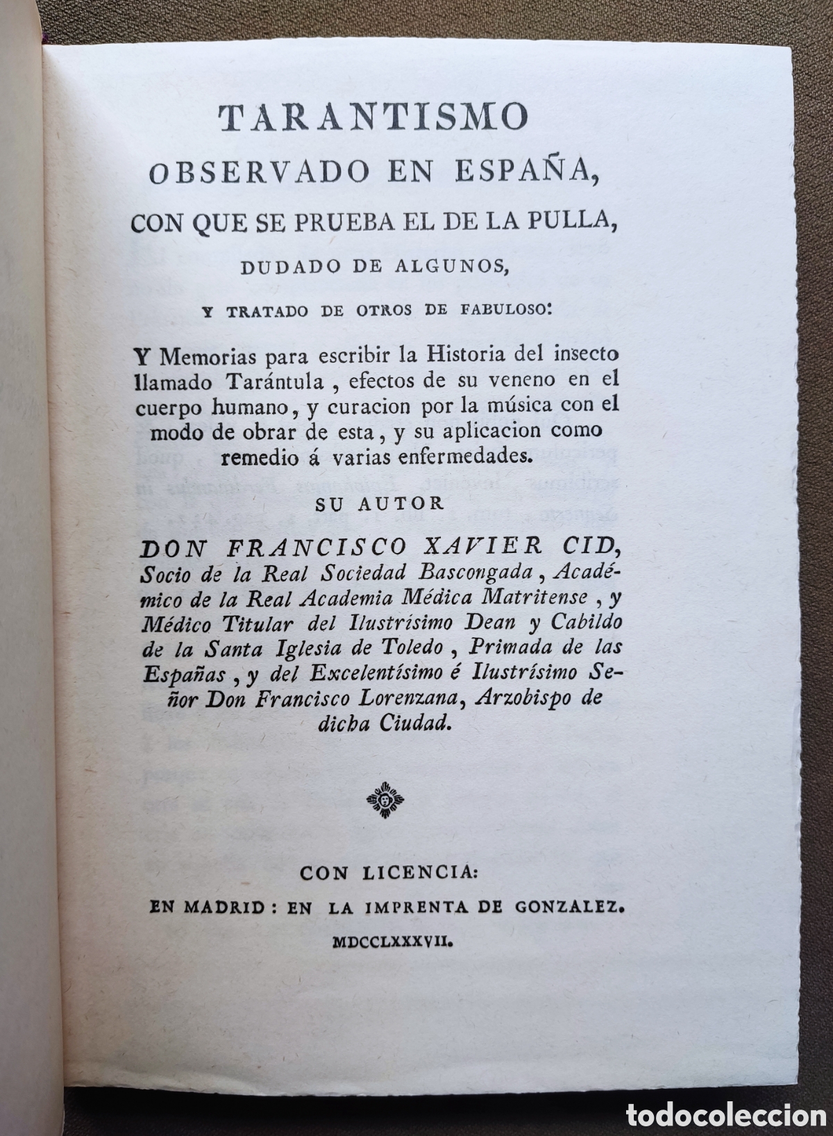 Libros de segunda mano: TRATADO DE TARANTISMO ENFERMEDAD PICADURA DE TAR&Aacute;NTULA FACS&Iacute;MIL TIRADA LIMITADA