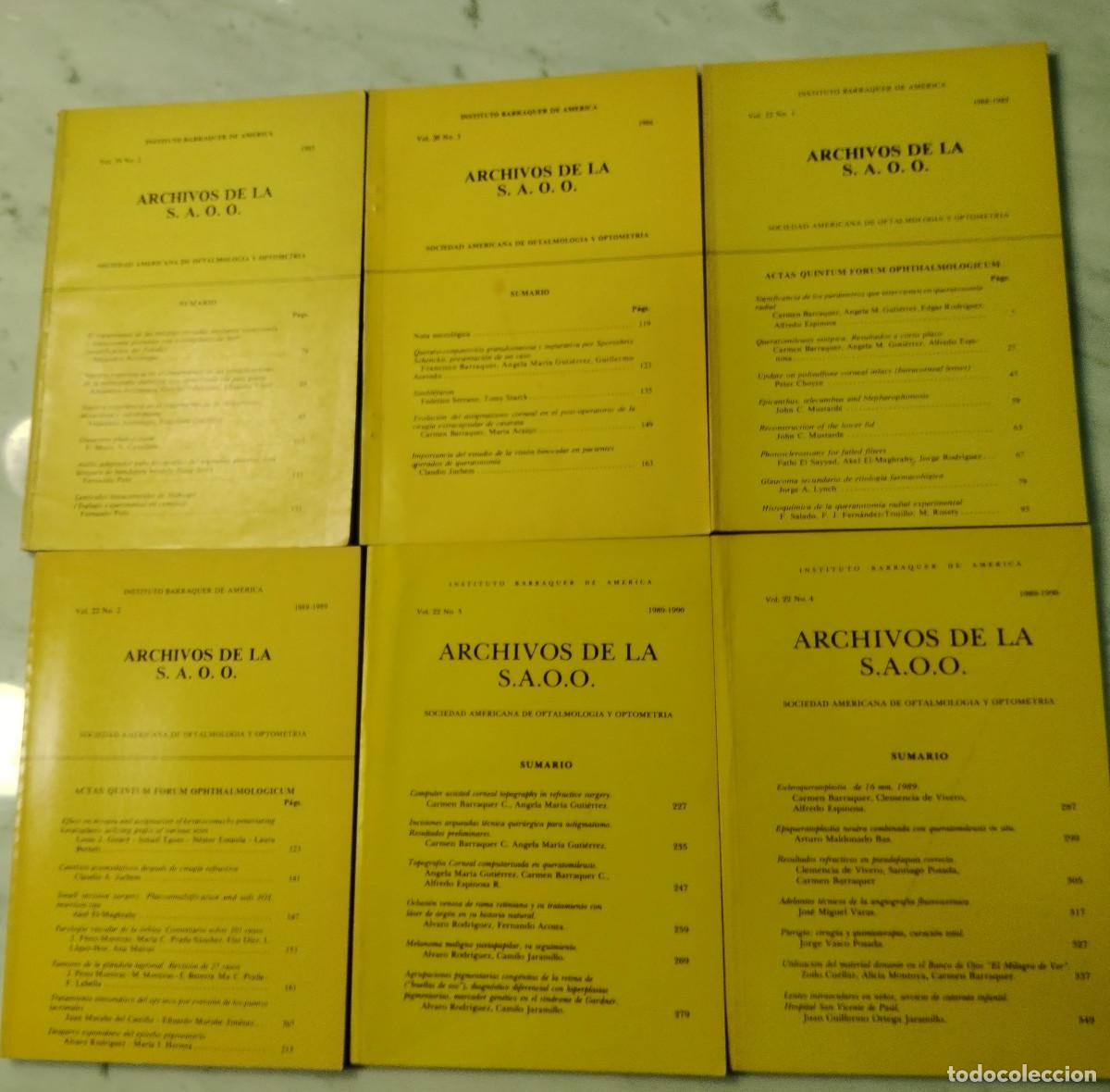 Libros de segunda mano: Pack de 6 n&uacute;meros de la revista &rdquo;Archivos de la Sociedad Americana de Oftalmolog&iacute;a y Optometr&iacute;a&rdquo;