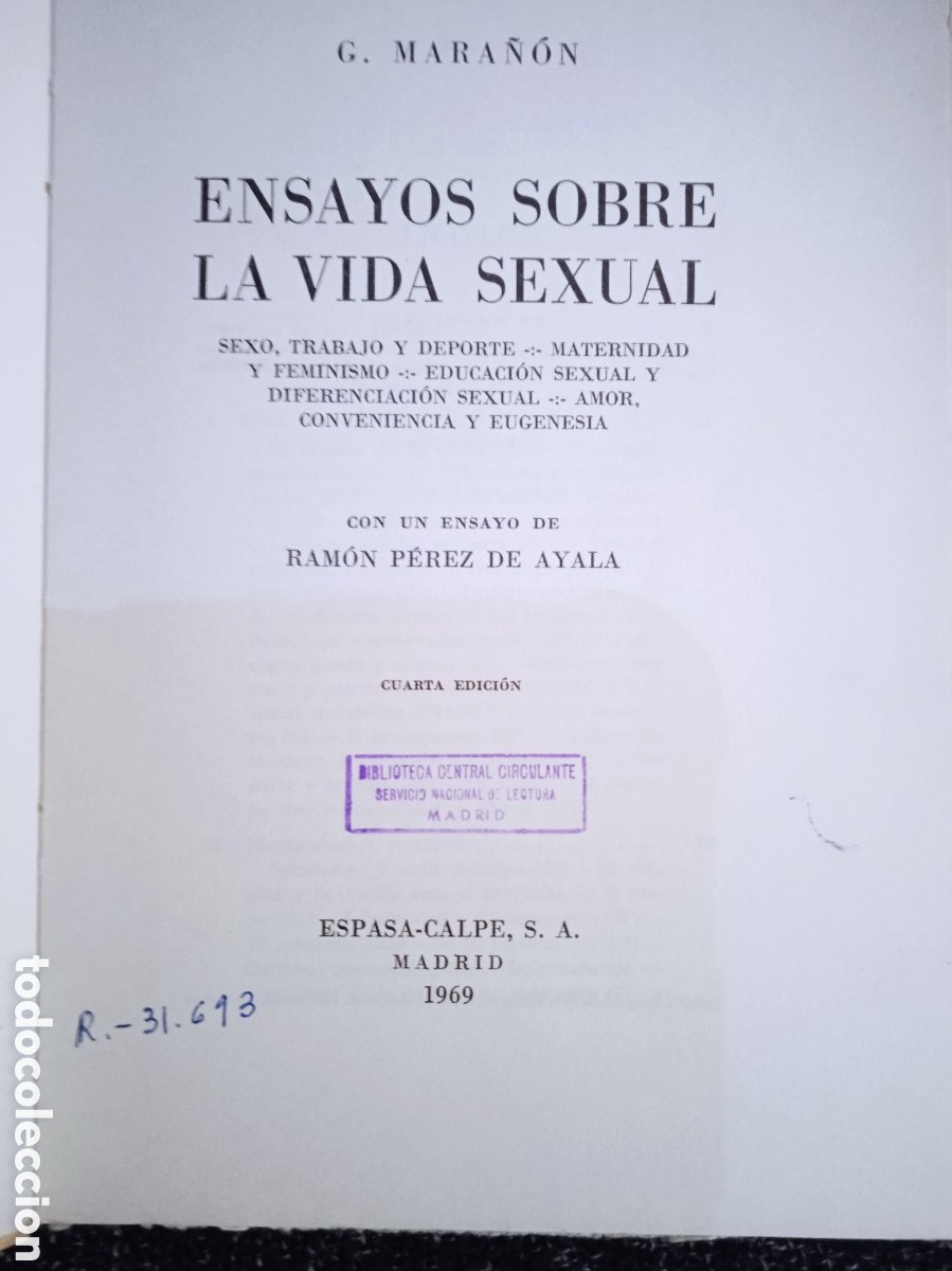 ensayos sobre la vida sexual. / gregorio marañó - Compra venta en  todocoleccion