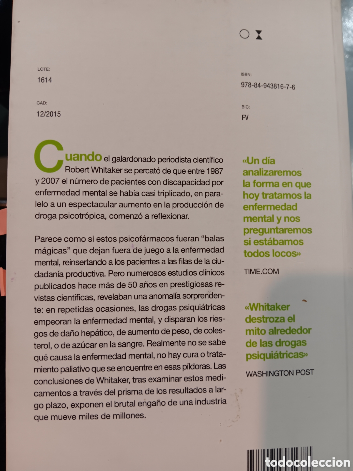 Libros de segunda mano: Robert Whitaker. Anatom&iacute;a de una epidemia - Foto 2