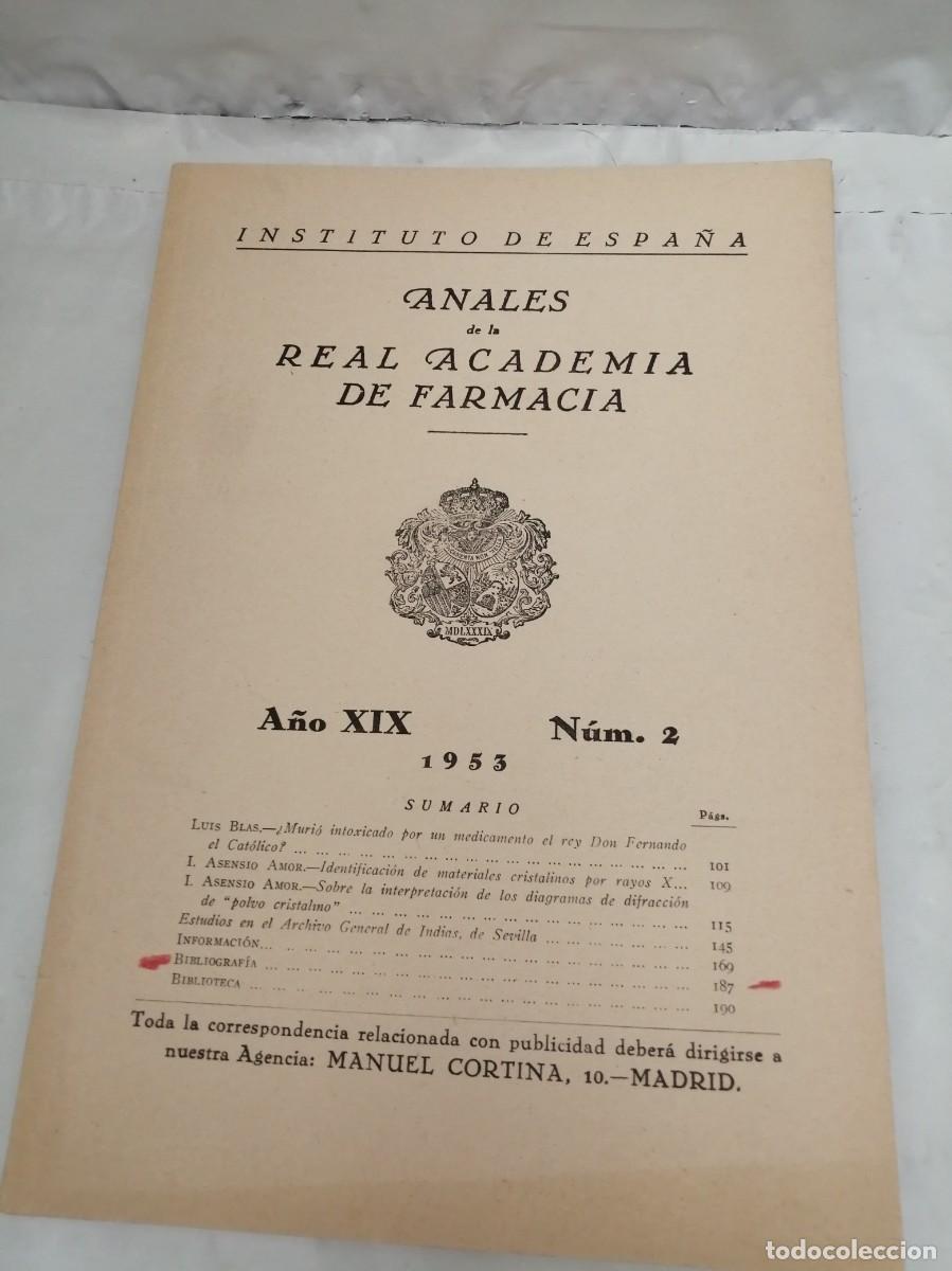 Gebrauchte B&uuml;cher: Anales de la Real Academia de Farmacia, A&ntilde;o XIX, No. 2, 1953