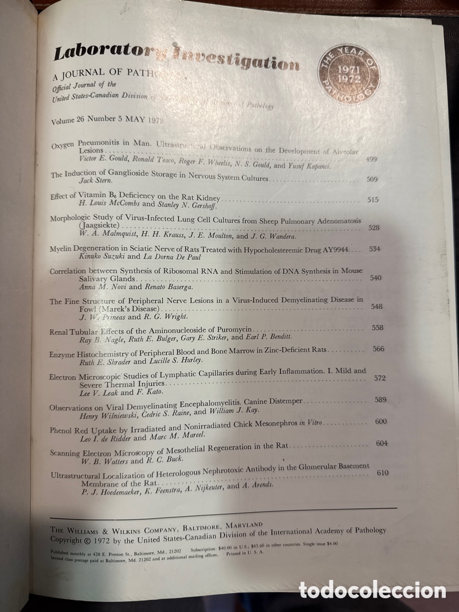 Libri di seconda mano: LABORATORY INVESTIGATION: A Journal of Pathology