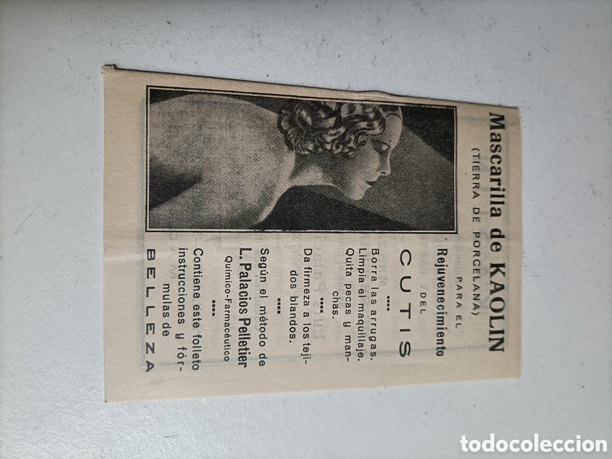 Libros de segunda mano: Mascarilla de caol&iacute;n para rejuvenecimiento del cutis. Peque&ntilde;o folleto publicitario