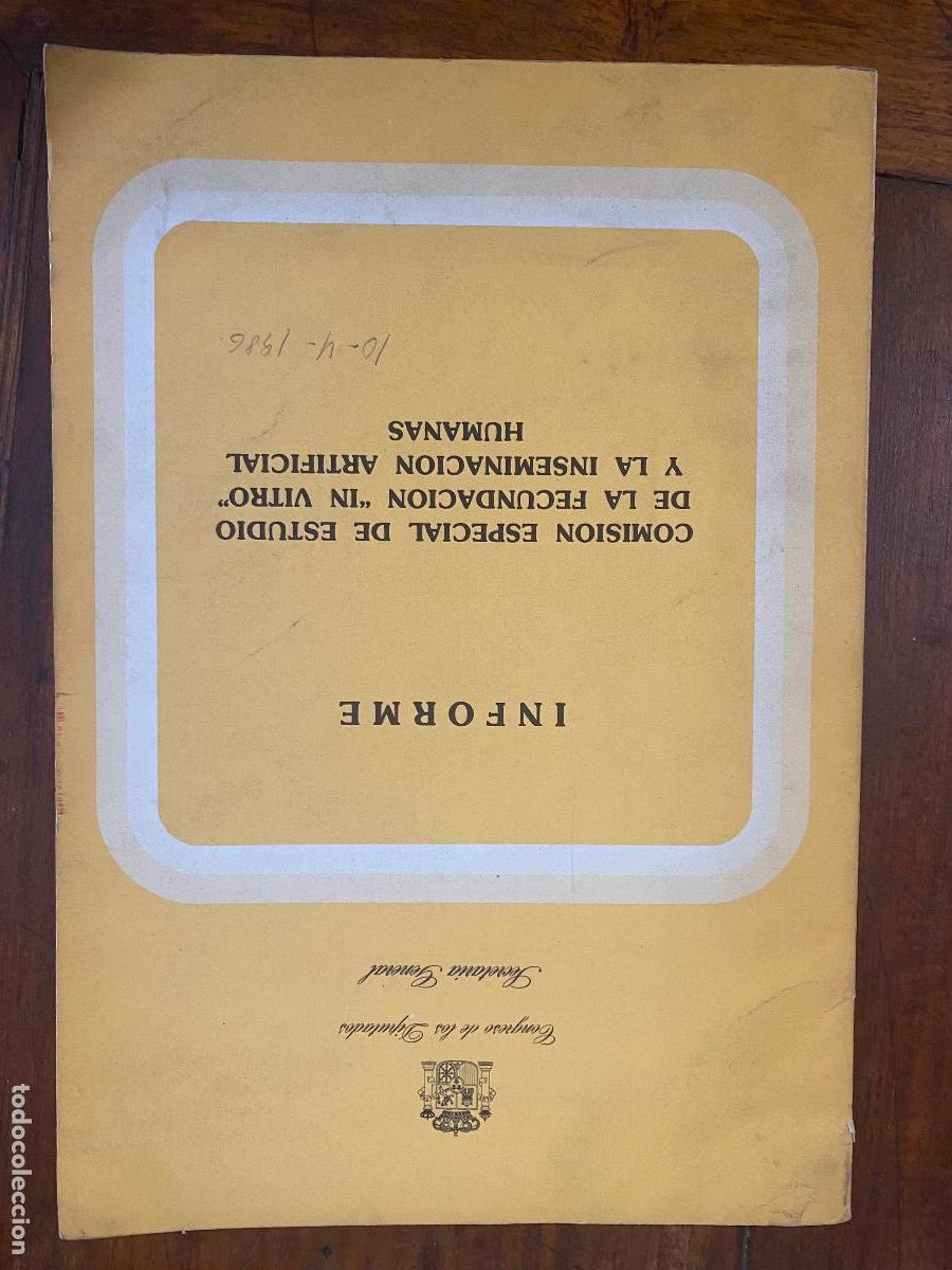 Libros de segunda mano: congreso de los diputados, informe, comisi&oacute;n especial de estudio de la fecundaci&oacute;n in vitro 1986