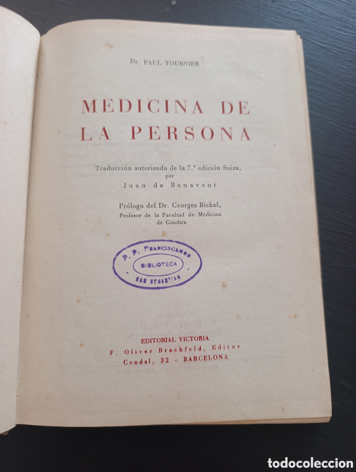 Libros de segunda mano: Dr. PAUL TOURNIER MEDICINA DE LA PERSONA. 1946