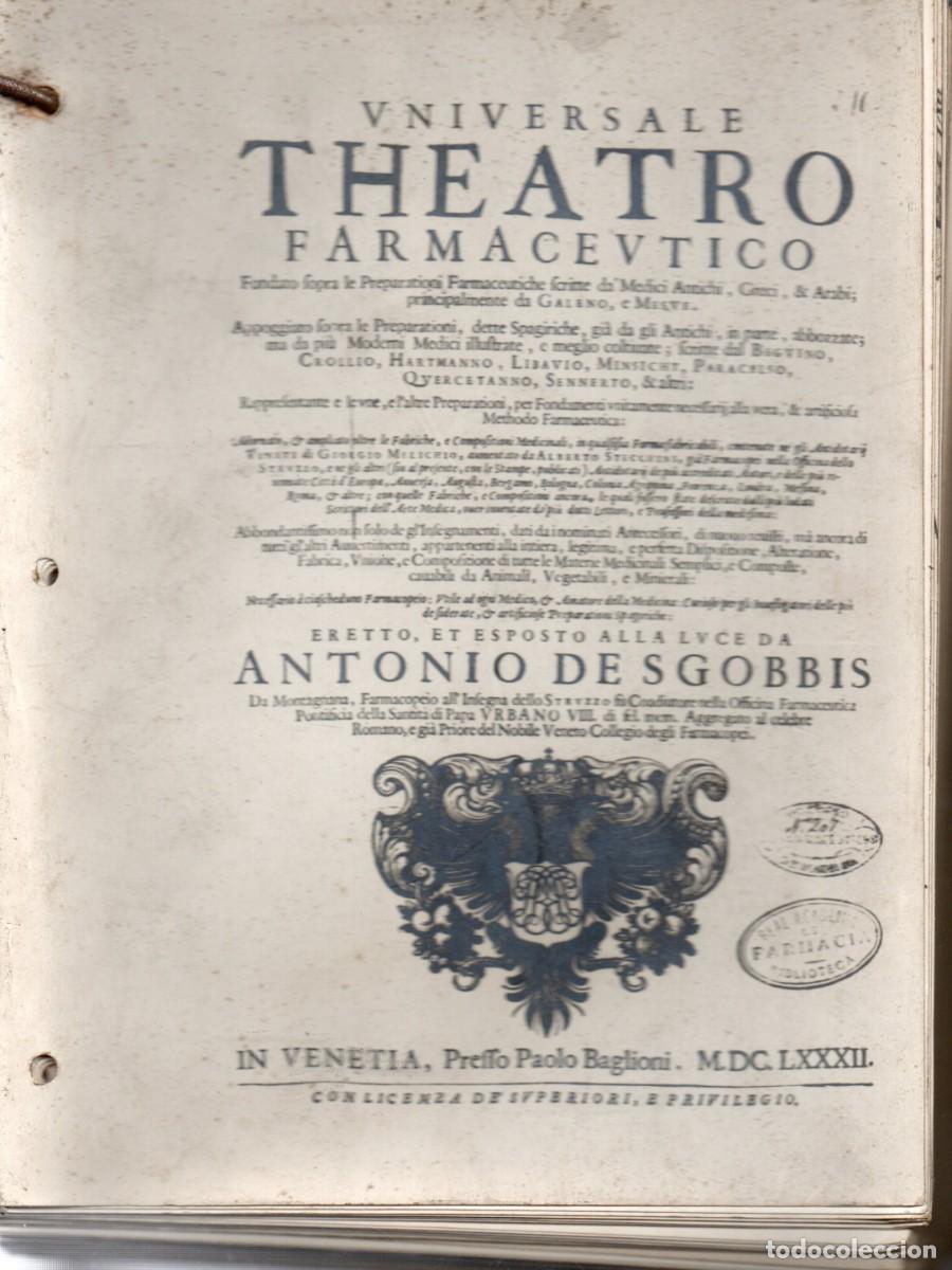 Libros de segunda mano: UNIVERSALE THEATRO FARMACEUTICO. BAGLIONI, PAOLO. A-MEDI-1251