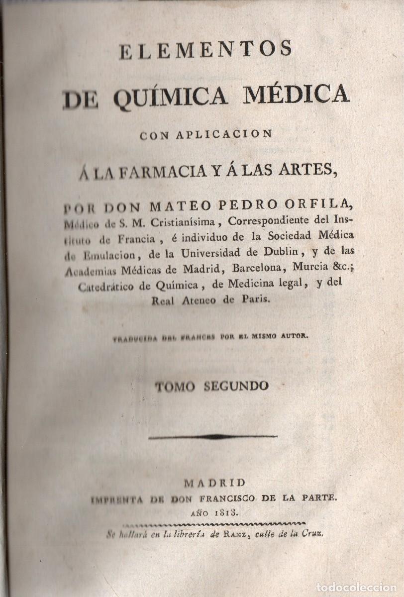 Livros em segunda m&atilde;o: ELEMENTOS DE LA QUIMICA MEDICA. TOMO SEGUNDO. ORFILA, DON MATEO PEDRO. A-MEDI-1277