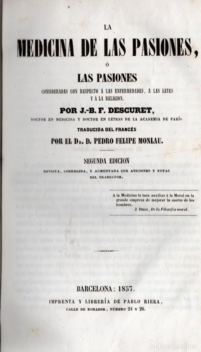 Gebrauchte B&uuml;cher: LA MEDICINA DE LAS PASIONES. DESGURET, J. B. F.