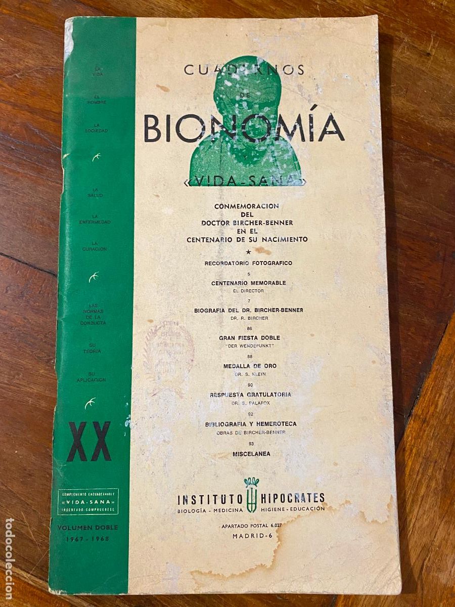 Libros de segunda mano: CUADERNOS DE BIONOM&Iacute;A XX - INSTITUTO HIPOCRATES - MADRID - 1967-68