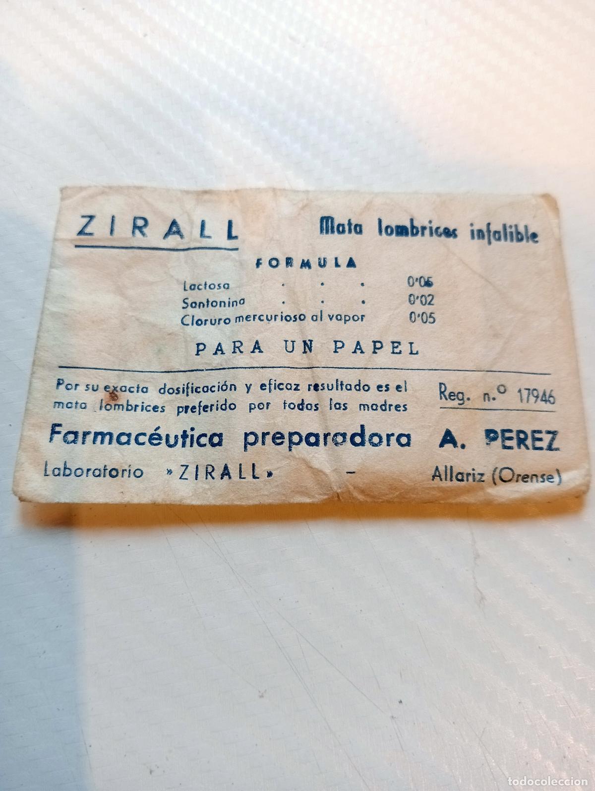 Libros de segunda mano: MEDICAMENTO ANTIGUO ZIRRAL MATA LOMBRICES LABORATORIO ZIRRAL BOTICA, MEDICINA,