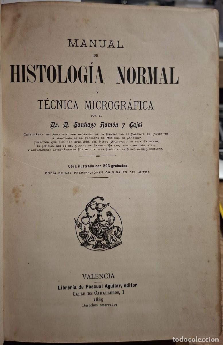 Libros de segunda mano: RAMON Y CAJAL, SANTIAGO: Manual de histologia normal y t&eacute;cnica microgr&aacute;fica.