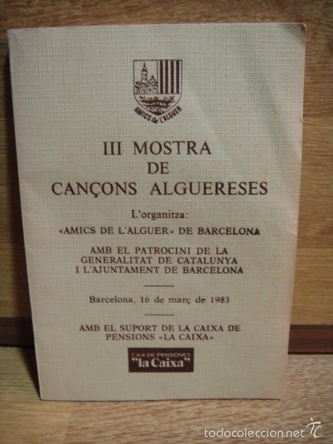 Libros de segunda mano: iii mostra de cancons alguereses - Foto 1