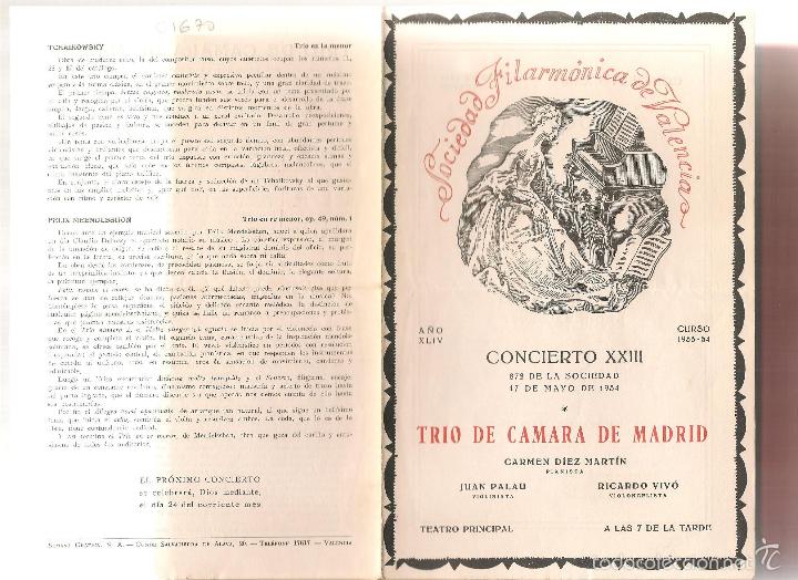 Libri di seconda mano: SOCIEDAD FILARMONICA VALENCIA CONCIERTO XXII A&Ntilde;O XLIV 1953 TRIO DE CAMARA MADRID... .