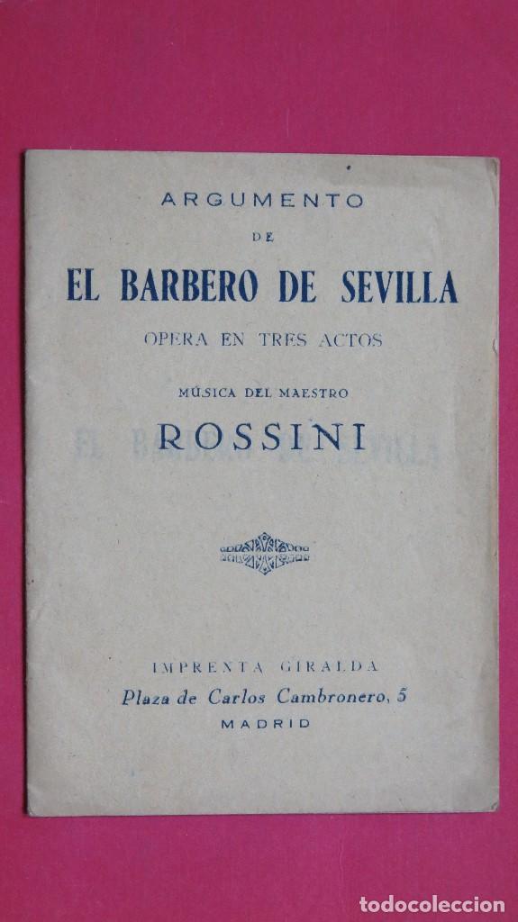 Libros de segunda mano: Argumento de El Barbero de Sevilla. Rossini - Foto 1