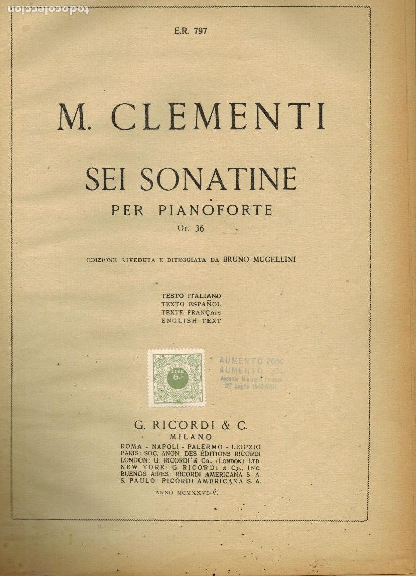 Libros de segunda mano: SEI SONATINE PARA PIANO FORTE