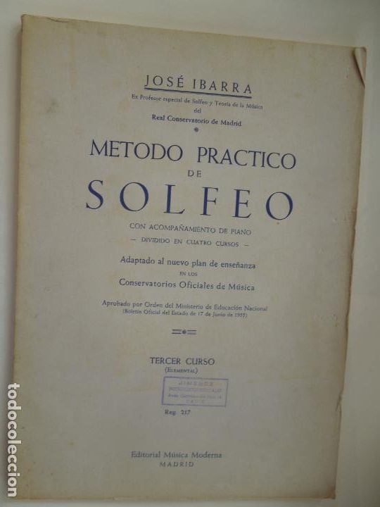 Libros de segunda mano: METODO PRACTICO DE SOLFEO - TERCER CURSO - ELEMENTAL - JOSE IBARRA - Foto 1