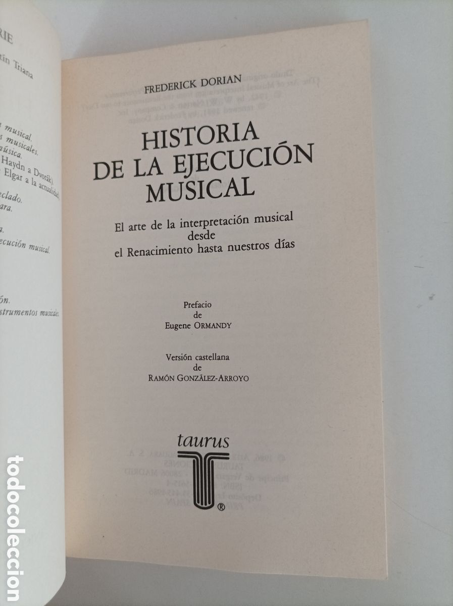 Libros de segunda mano: Historia de la ejecuci&oacute;n musical / Frederic Dorian. - Foto 2