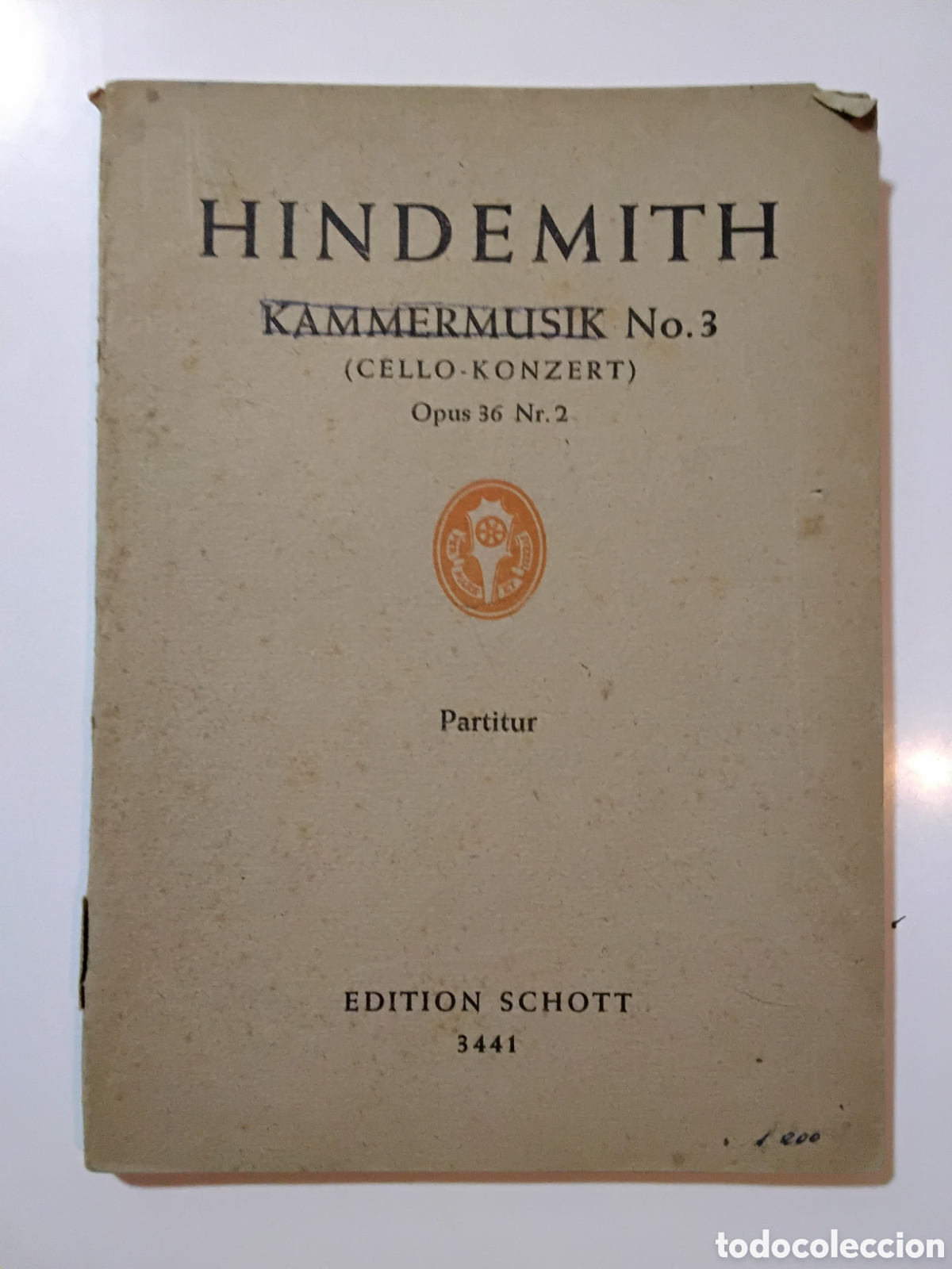 Libros de segunda mano: Paul Hindemith &ndash; Kammermusik No. 3 (Cello-Konzert), Opus 36 Nr. 2 (Partitur) &ndash; Edition Schott &ndash; 1925