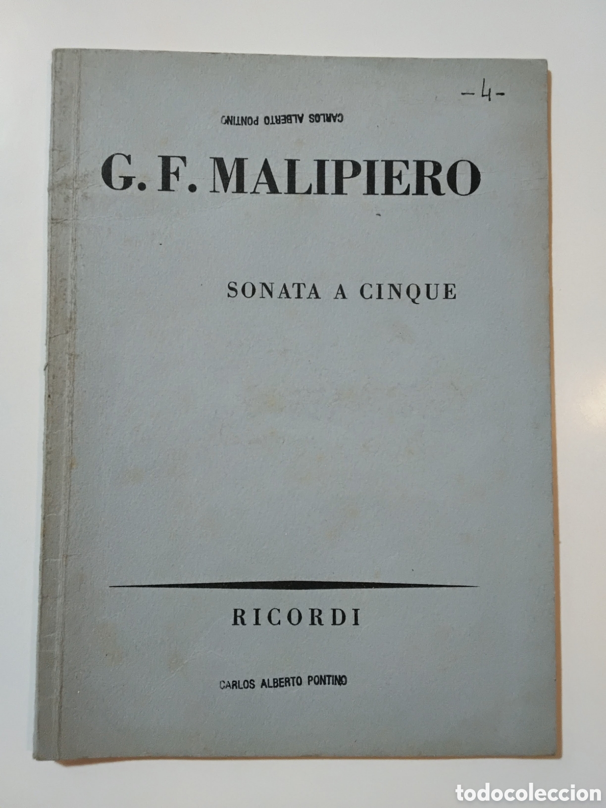Libros de segunda mano: Gian Francesco Malipiero &ndash; Sonata a cinque per flauto, violino, viola, violoncello ed arpa &ndash; Ricordi
