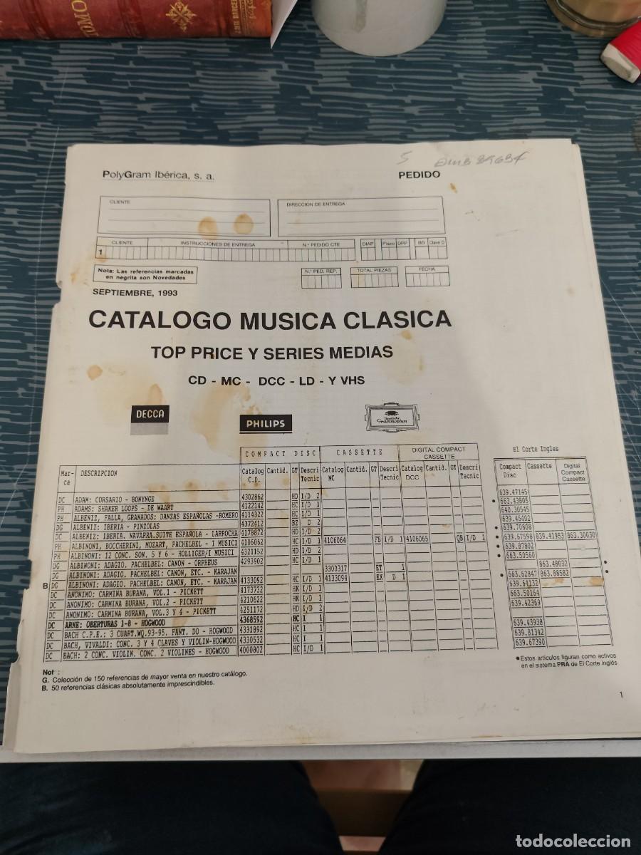 Libros de segunda mano: CAT&Aacute;LOGO MUSICA CLASICA,TOP PRIVE Y SERIES MEDIAS,CD,MC,DCC,LD Y VHS,SEPT.1993,