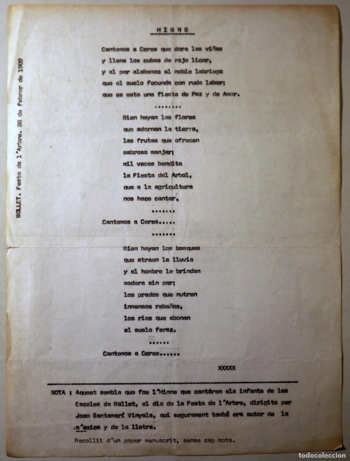 Libros de segunda mano: HIMNO - Mecanoscrit - Mollet del Vall&egrave;s c. 1960