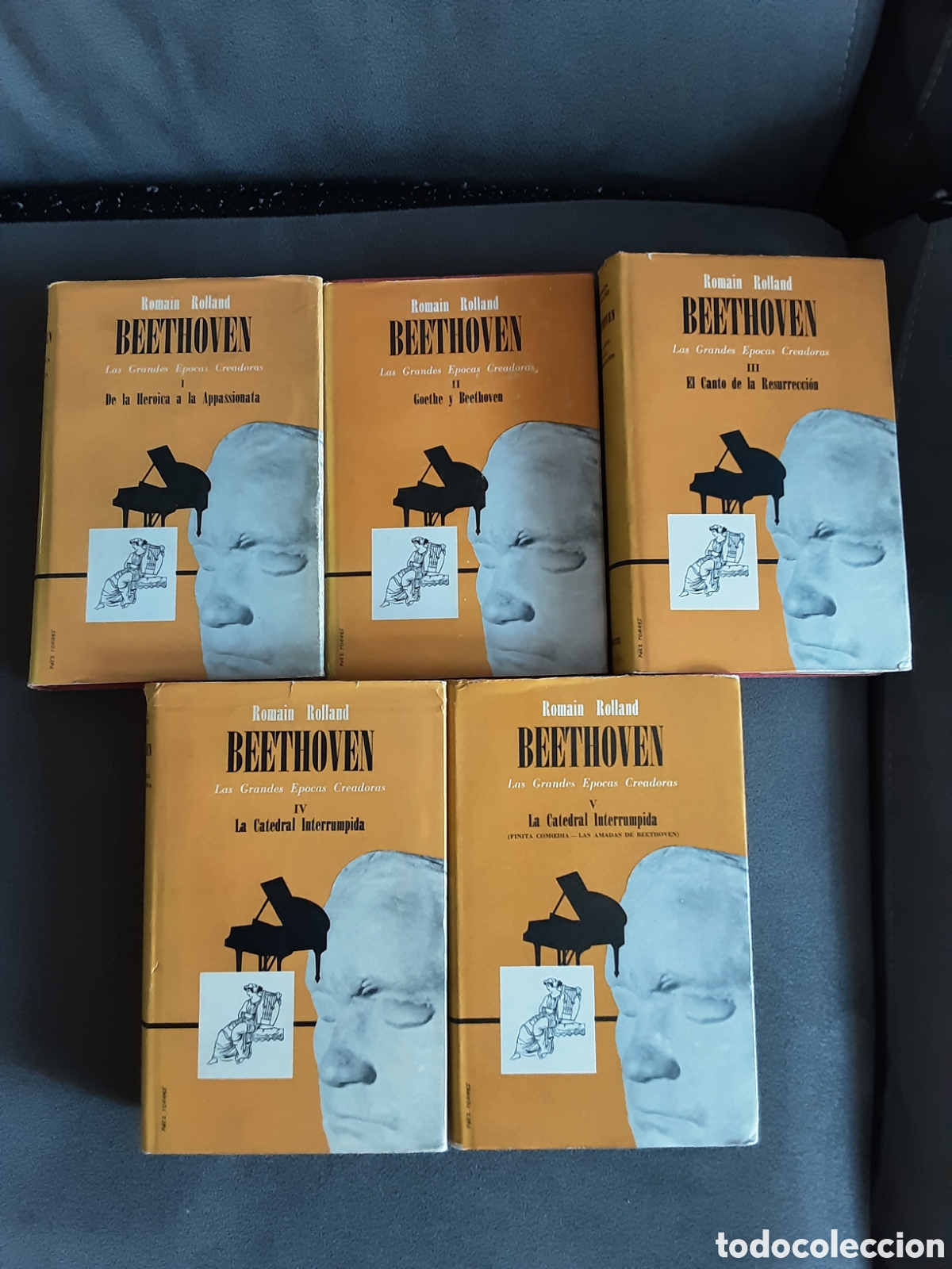 Libros de segunda mano: BEETHOVEN LAS GRANDES EPOCAS CREADORAS 1963 POR ROMAIN ROLLAND EN 5 TOMOS RARO