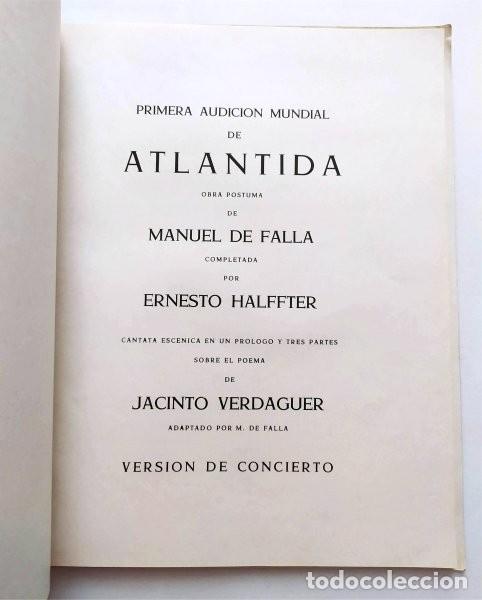 Libros de segunda mano: Primera audici&oacute;n mundial de Atl&aacute;ntida. Falla. Halffter. Barcelona y C&aacute;diz. Heraclio Fournier,1961
