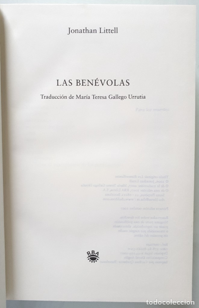 Libros de segunda mano: JONATHAN LITTELL / LAS BEN&Eacute;VOLAS / RBA 2007 (1&ordf; EDICI&Oacute;N) - Foto 6