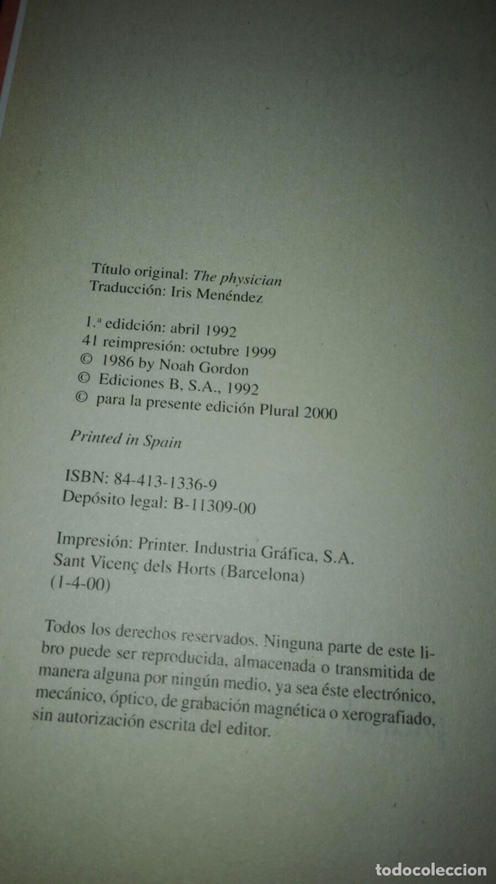 Libros de segunda mano: El m&eacute;dico de Noah Gordon. A&ntilde;o 2000 - Foto 2