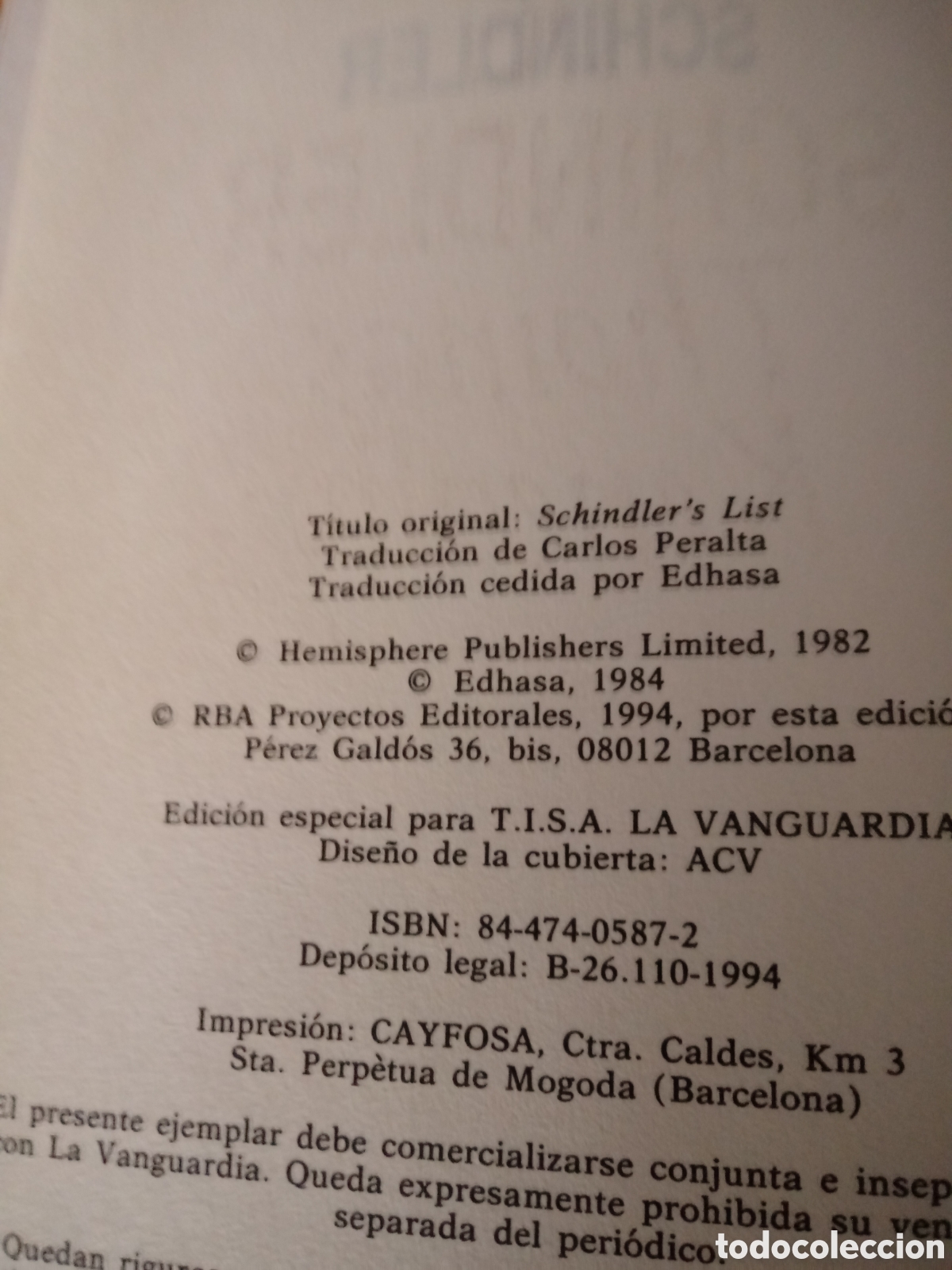 Libros de segunda mano: La lista de Schindler de Thomas Keneally - Foto 3
