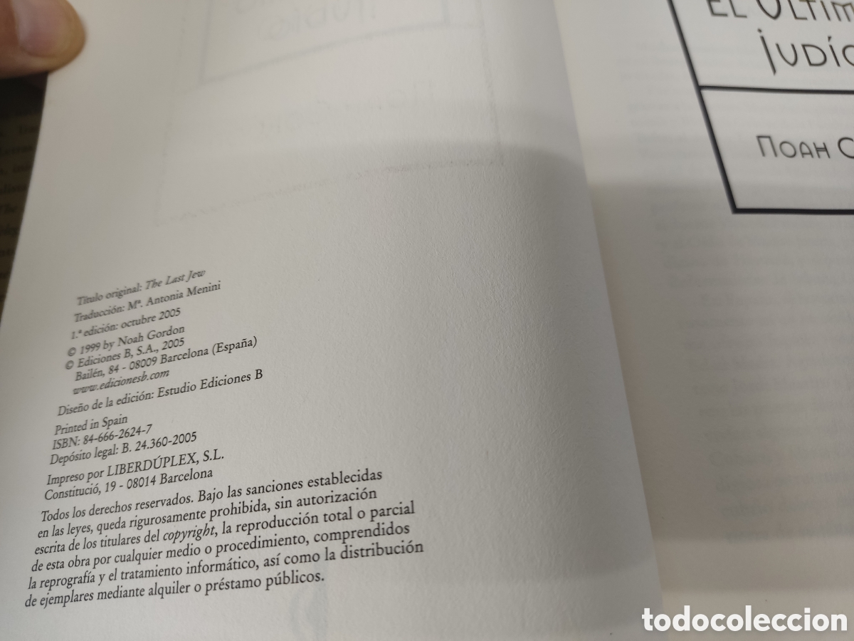 Libros de segunda mano: El &uacute;ltimo jud&iacute;o - Noah Gordon - Foto 3