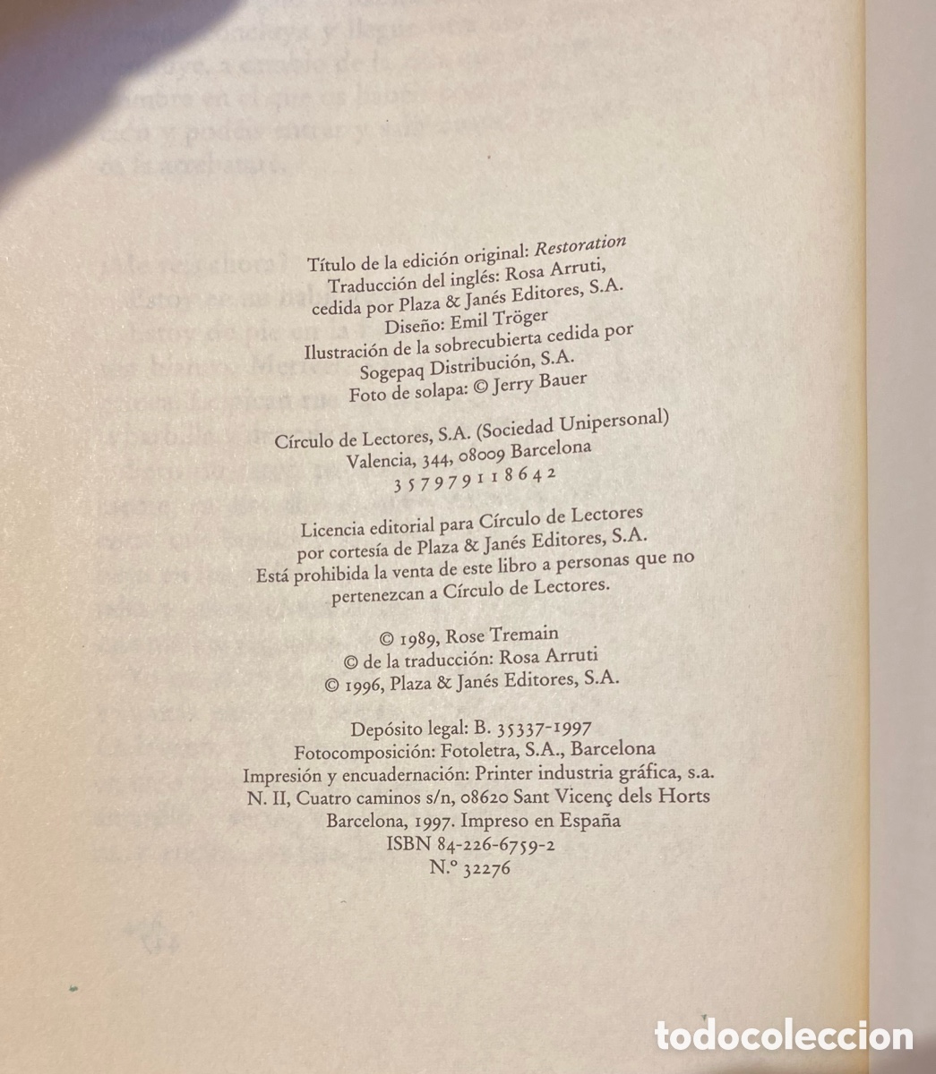 Libros de segunda mano: RESTAURACI&Oacute;N - Rose Tremain - Foto 4