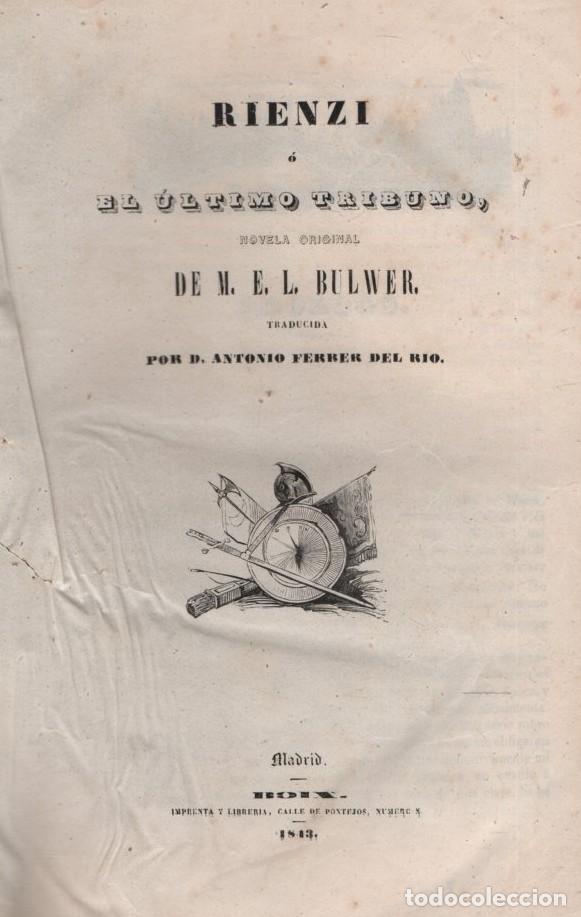 Libros de segunda mano: RIENZI O EL ULTIMO TRIBUNO BULWE, M.E.L. A-NOVHIS-0358