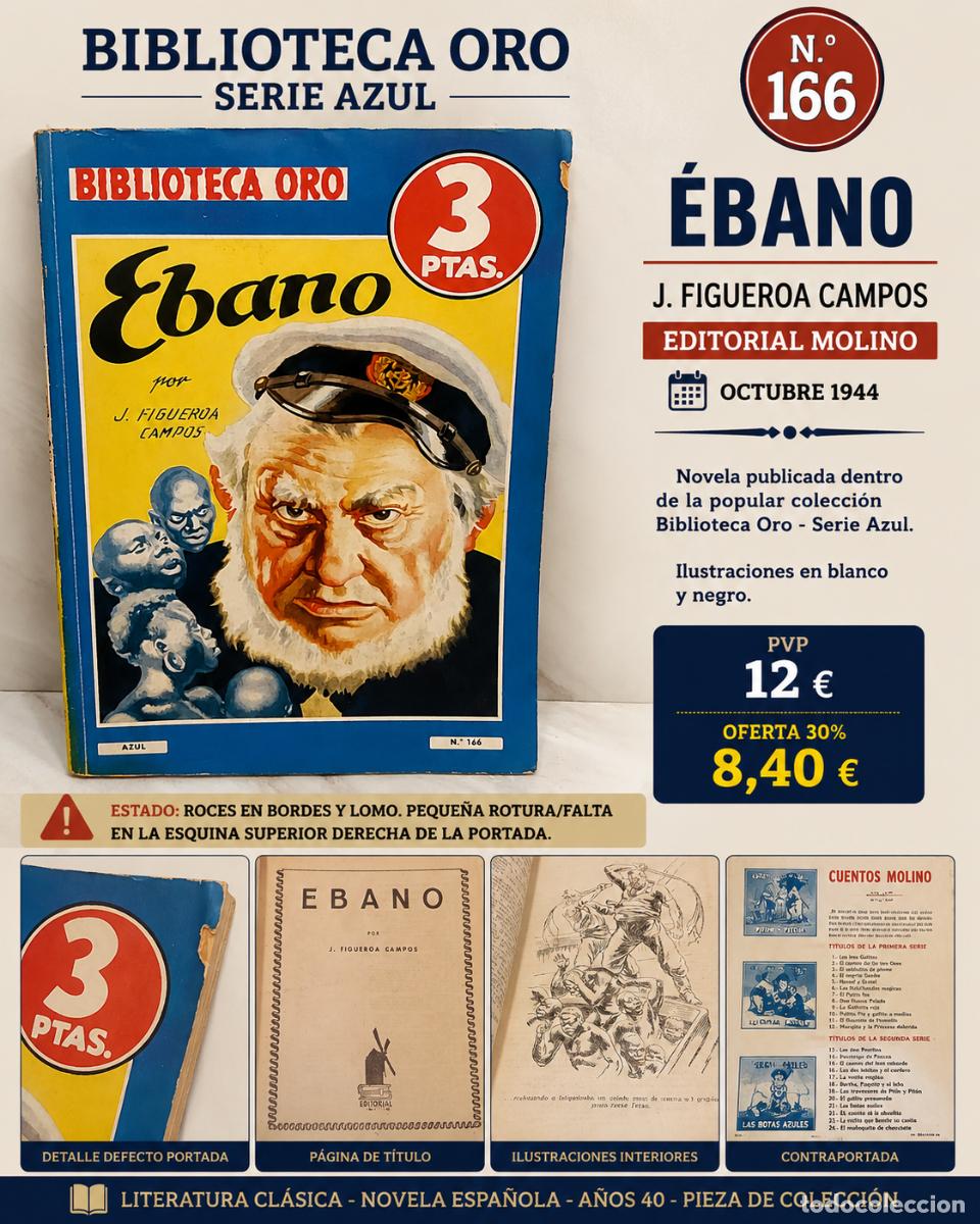 Libros de segunda mano: &Eacute;BANO - J. FIGUEROA CAMPOS - BIBLIOTECA ORO AZUL N.&ordm; 166 - EDITORIAL MOLINO - OCTUBRE 1944