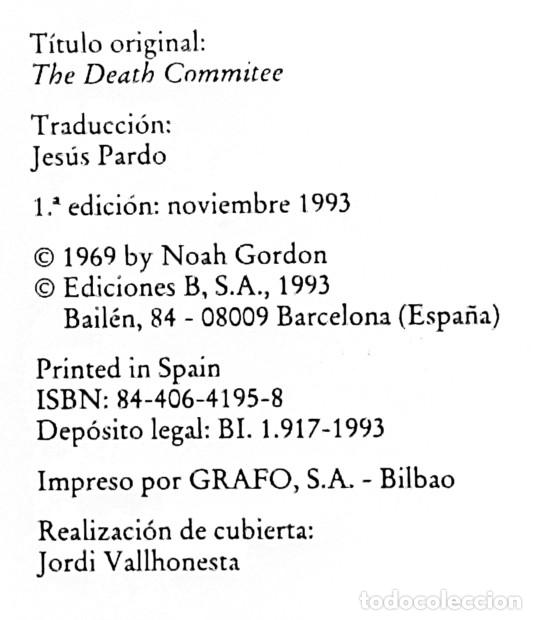 Libros de segunda mano: El comit&eacute; de la muerte - Noah Gordon - Ediciones B, 1993 - Foto 10