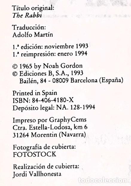 Libros de segunda mano: El rabino - Noah Gordon - Ediciones B - 1994 - Foto 10