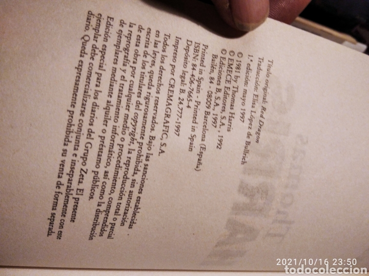 Libros de segunda mano: Libro El Drag&oacute;n Rojo, Thomas Harris - Foto 3