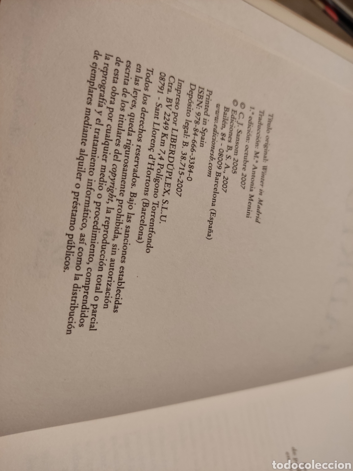 Libros de segunda mano: Libro invierno en Madrid,C,J.Sansom - Foto 2