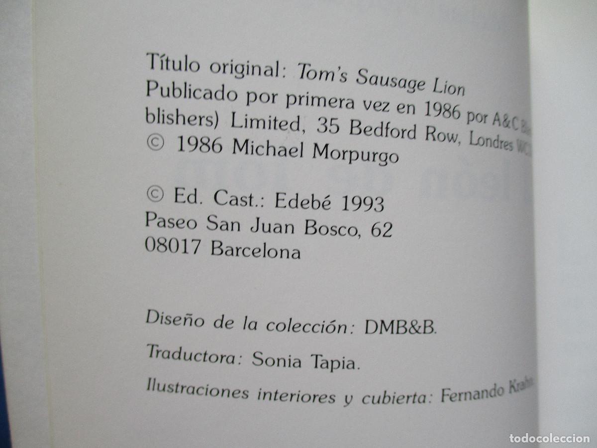 Libros de segunda mano: EL LE&Oacute;N DE TOM / MICHAEL MORPURGO 1993 - Foto 4