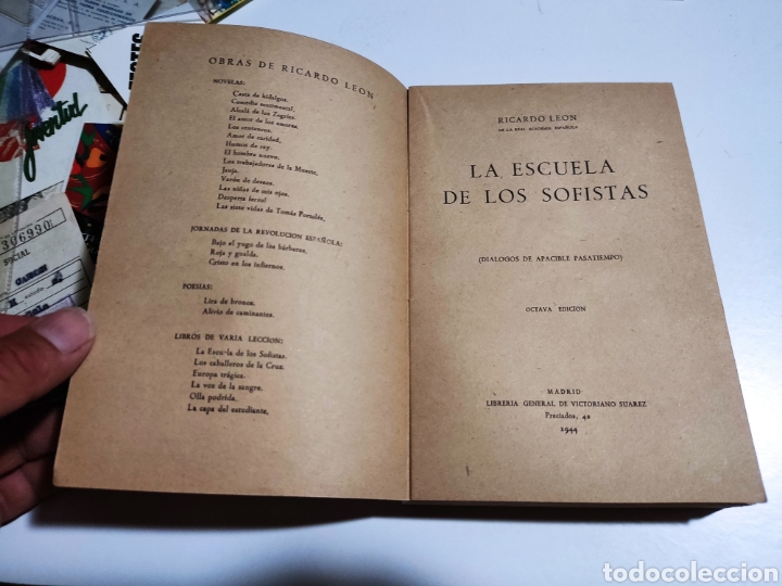 Libros de segunda mano: Libro La escuela de los Sofistas, Ricardo Leon 1944 - Foto 4